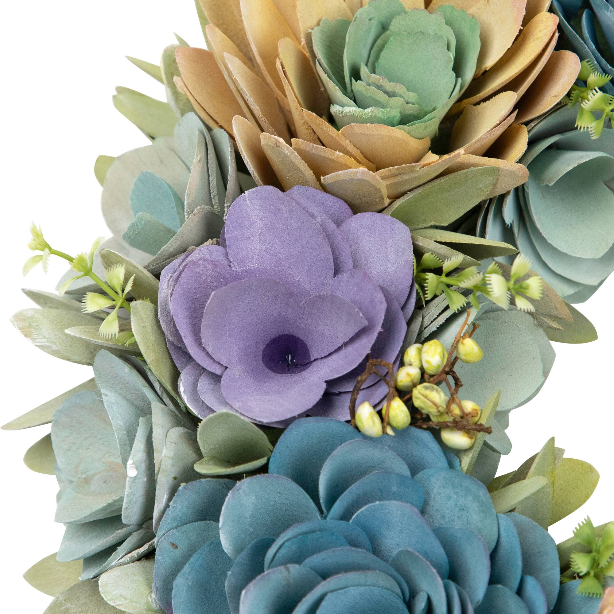 14" Wooden Floral Spring Artificial Wreath with Seed Pods